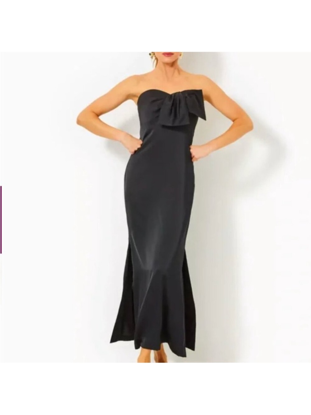 Lilly Pulitzer Black Strapless Bow-Front Gown